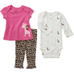 Child of Mine by Carters Newborn Girls' 3 Piece Giraffe Animal Tee's and Pant Set