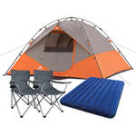 Ozark Trail 6 Person Instant Dome Tent with 2 Folding Chairs and Downy Queen Airbed Bundle