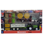 Farm Tractor and Die-Cast Flatbed Truck with Hay Bale Play Set