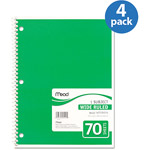 Mead Spiral Bound Wide Rule Notebook, 1 Subject, 70 sheets, 4 pack, Colors May Vary
